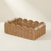 Handwoven Paper Rope Storage Basket Braided Scalloped Basket Multi-Functional Handmade for Shelves
