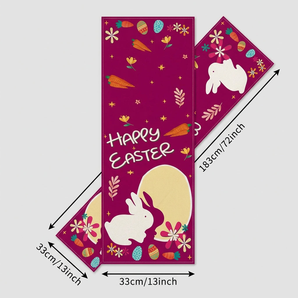 Easter Table Runner Printed Pattern Bunny and Egg Table Runner Easy to Clean Bunny Egg Print Tablecloth for Families, Spring Gatherings, Kitchen
