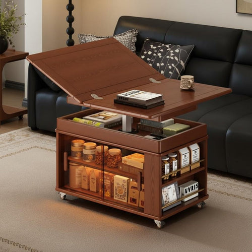 Convertible Elevating-Top Table Multi-Functional Convertible Coffee-to-Dining Table Space-Saving Living Room Furniture for Homeowners, Hosts