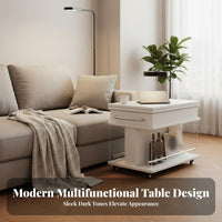 Expandable Rolling Side Table Space-Saving Rolling Utility Cart With Wheels Built-in Storage for Small Apartment Dwellers