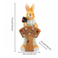Rabbit Statue with Welcome Sign Illuminated Solar Bunny Garden Light for Porch