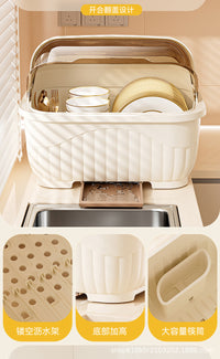 Kitchen Cabinet Cream Style Dustproof Bowl and Dish Storage Rack for Students Dormitory Renters Tableware Bowl Chopstick Draining Rack