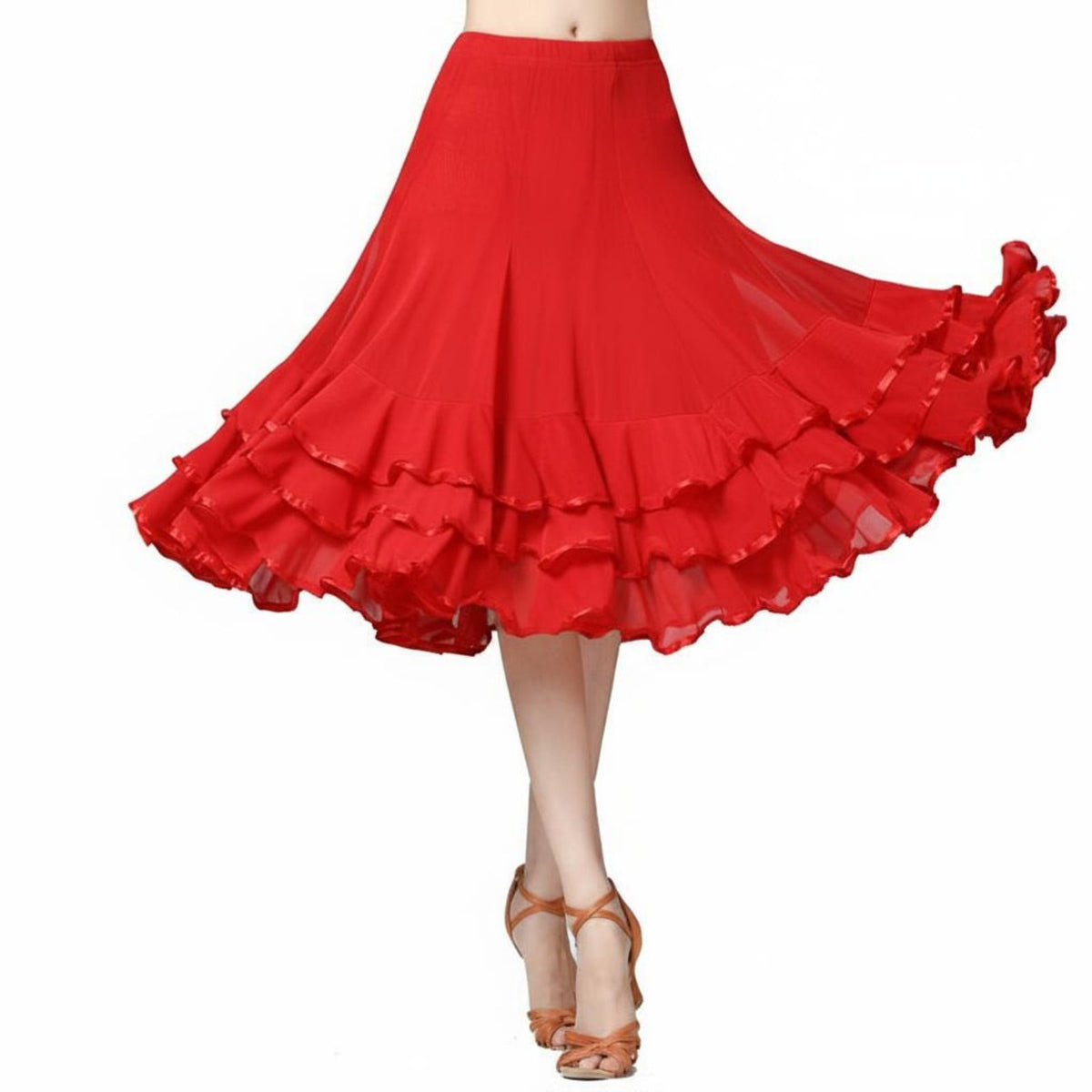 360 Degree Billow Dance Skirt Built-in Lining Latin Dance Practice Skirt for Dancers
