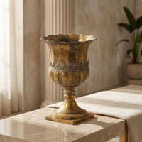 Antique Gold Vase Flared edge Flower Pot Square Footed House Decoration