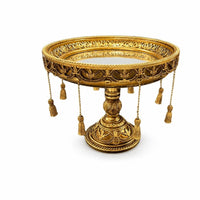 Mirrored Tray with Pedestal Embossed Pedestal Tray with Tassels Ornate