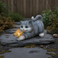 Solar Feline Garden Figurine Resin Material Outdoor Decor Environmentally