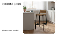 Rope Weave High Stool sturdy Wood Frame Woven Seat High Stool With Backrest Built-in Footrest for homeowners, Kitchen Island