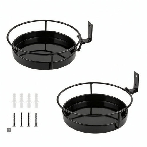 2 Pieces Plant Rack with Guard Rail Iron Wall Planter Metal for Entryway, Patio