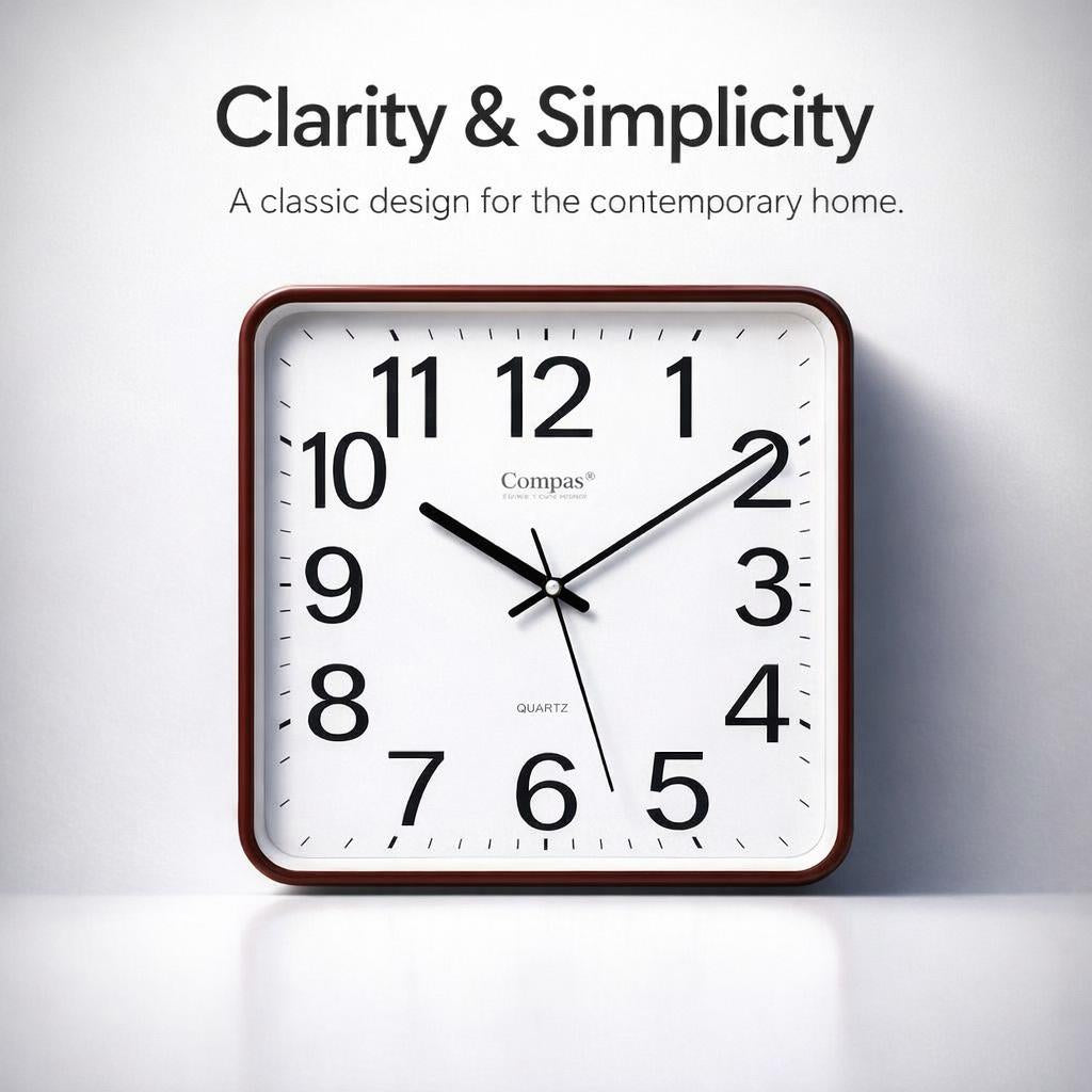 Large Wall Clock Voice Reporting, Battery Operated Silent Analog Clock for Living Room, Modern Minimalist Square Design, Faux Wood Finish, 13 Inch