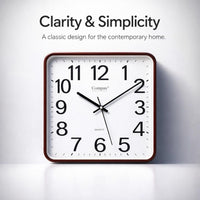 Large Wall Clock Voice Reporting, Battery Operated Silent Analog Clock for Living Room, Modern Minimalist Square Design, Faux Wood Finish, 13 Inch