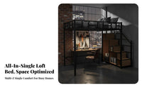 Multifunctional Loft Bed Nordic Design Steel Frame Elevated Bed Multiple Configurations for Students, Young Adults, Small Apartment, Dorm Room