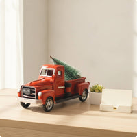 Truck with Tree Ornament Shiny Vintage Truck Ornament with Tree Tabletop