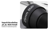 25mm 12mm Mount Lens Low Distortion 8MP 4K Industrial Camera Lens