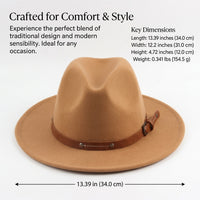 Fedora Hat for Men and Women with Wide Brim for Sun Protection, Felt Trilby with Flat Crown for Vintage Jazz Style, Autumn Wear Accessory