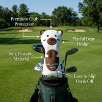 Golf Driver Head Covers for Golfers, Cartoon Bear Design Headcover for Course, PU Leather Protective Gear for Wood Clubs