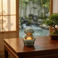 Monk Candle Holder Stone-Like Ornament Gold-Colored