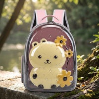 Pet Carrier Travel Backpack for Small Dogs, Cat Backpack with 3 Openings and Top Handle, PVC Material Breathable Outdoor Pet Bag, 7kg Capacity