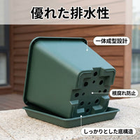 Made in Japan Square Planter Flower Pot Indoor Use Plastic Pot for Houseplants Succulents Stylish Dark Green