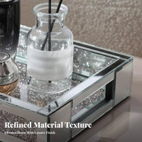 Mirrored Rhinestone Platter Multi-Purpose Crystal-Beaded Mirrored Tray for Women
