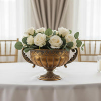 Vintage Goblet Vase Handcrafted Look Pedestal Vase Sturdy Iron Metal Urn Planter for Tabletop