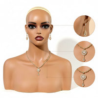 Mannequin Head with Shoulders Skin-Tone Female Display Bust Female Mannequin Head for Jewelers