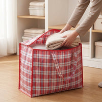 Waterproof Storage Bags and Clothes Storage Bag, Reinforced Woven Polypropylene Moving Bag for Bedroom, 78x55x14cm Plaid Design