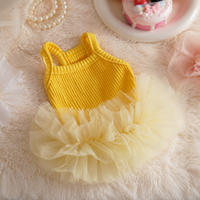 Kumquat Yellow Dog Dress, Knitted Ballet Pet Clothes for Small Dogs Girl, Lightweight Puppy Outfit for Spring Summer Autumn