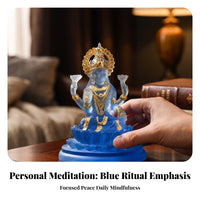 Deity Figurine with Pedestal | Ornate Gold Detailing, Compact Tabletop Design, Multi-Armed deity Statue, for Altar