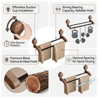 Wall Mount Rack and Towel Bar for Washroom Organization, Premium Walnut Wood Bath Holder for Small Space and Students