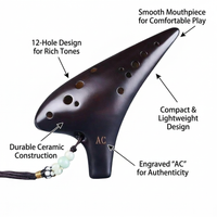 12 Hole, Professional Tuning, Ergonomic Grip, Sunset Yellow Fired Ceramic Musical Instrument Gift fo - Smoked Brown