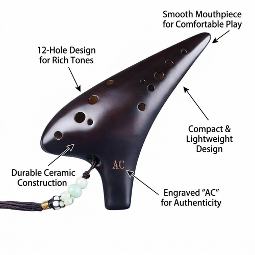 12 Hole, Professional Tuning, Ergonomic Grip, Sunset Yellow Fired Ceramic Musical Instrument Gift fo - Smoked Brown