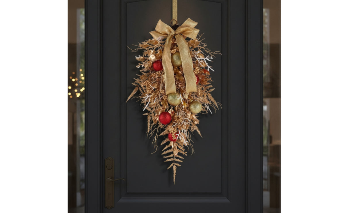 Elegant Christmas Teardrop Swag | tapering, Christmas Swag with Bow, for Entryway