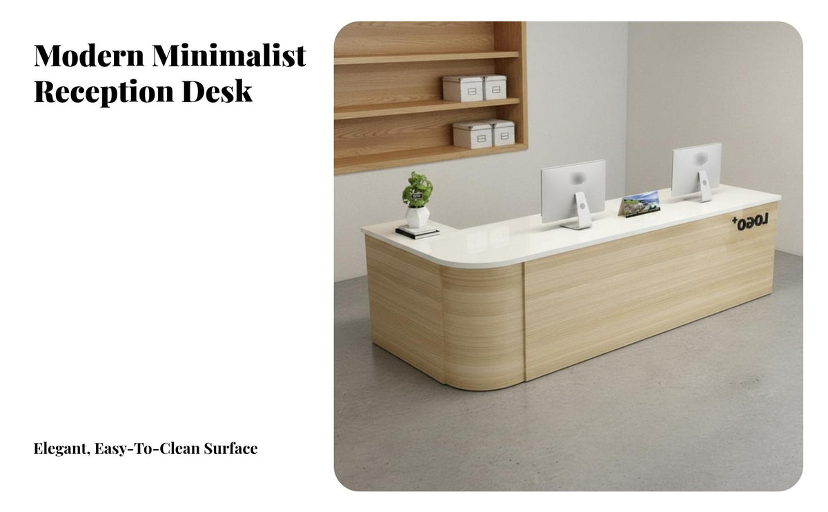 Modern Reception Desk Wide Countertop Modern Front Counter Table Sturdy Construction Company Front Desk Table for Cashiers, Retail Store, Lobby, Cafe