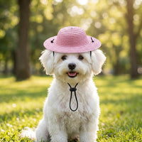 Cat Straw Hat, Adjustable Pet Sun Hat with Chin Strap, Perfect for Birthday Parties and Vacations, Bright Red, 10-60cm