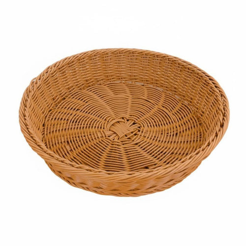 Round Woven Basket Imitation Rattan Fruit Basket Easy to Clean Woven Food Storage Bin for Pantry