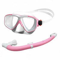 Leak-Proof Seal Diving Mask and Snorkel Combo Tempered Glass Lens Snorkel Mask and Tube Set Adjustable Strap Snorkeling Gear Food-Grade Silicone for Adults, Beginners, Swimmers, Beach Vacation, Recreational Swimming, Pool Training