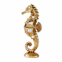 Resin Seahorse Sculpture Presentable Gold Seahorse Decor Handcrafted Details Table Ornament for Entryway