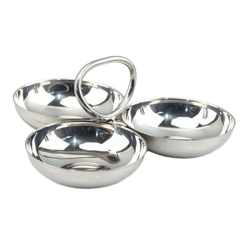 3-Compartment Serving Dish Stainless Steel Serving Tray with Handle for Parties