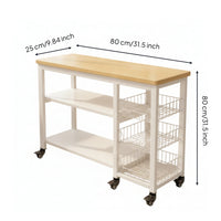 Mobile Kitchen Cart with Wood Top Space-Saving for Apartment