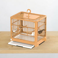 Small Bird Cage and Portable Bird Carrier with Handle, Rectangular PP Material Medium Size Indoor Outdoor Enclosure, Budgie Parakeet 2 Perches