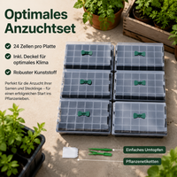 24-Cell Seed Starter Tray, Germination Trays for Vegetables with Ventilation, 36.5×23×11cm Seed Starter Set for Hobby Gardeners, Including Dibber & Labels
