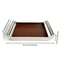 Wood Tray with Metal Handles Wooden Serving Tray with Handles Decorative Rectangular Serving Platter for Hosts