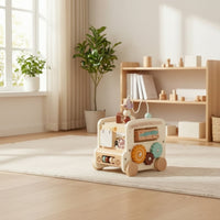 Toy Bus with Xylophone Allall-in-1 Activity Bus Shape Sorter Multifunction Bead Maze Developmental for Toddlers, Playroom