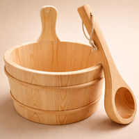 Home Sauna Wooden Bucket and Ladle Set with Four Liter Capacity, Insert Liner for Steam Room, Wood Accessories for