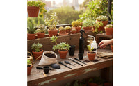 Waterproof Mat Included Succulent Tool Set Stainless Steel Heads Mini Succulent Tool Set Multi-Functional Miniature Gardening Tools Easy to Clean for Beginners, Terrarium Building, Office Desk