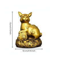 Astrological Rabbit Ornament Compact Sculpture Golden for Shelf, Office Desk