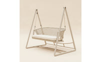 Cushioned Outdoor Swing Chair with Triangular Frame Woven Freestanding Hanging Chair Heavy-Duty Furniture Comfortable for Garden, Backyard