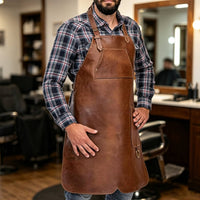 With Pockets Waterproof Barber Apron Vintage Design PU Leather Apron Adjustable Strap Work Bib for Woodworkers, Chefs