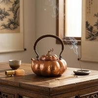 Pumpkin-Shaped Teapot Baked-Color Finish Hammered Copper Teapot