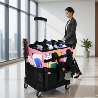 Cleaning Supplies Organizer with Wheels Portable Cleaning Bag with Trolley Large